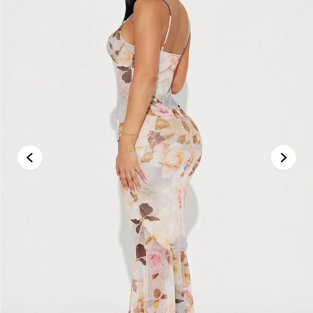 Fashion Nova Floral Maxi Dress - Cream and Pink